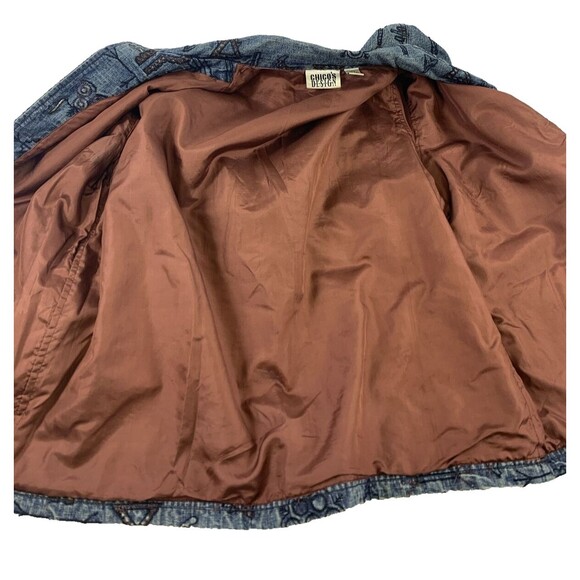 Chico's Design Silk Lining, Embroidered & Beaded Blue Jean Jacket Women 2 /M - Picture 13 of 16